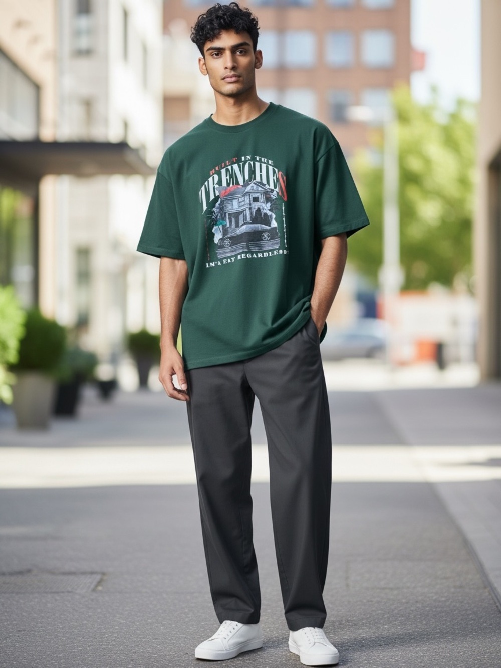 BUILT IN THE TRENCHES - DARK GREEN GRAPHIC T-SHIRT